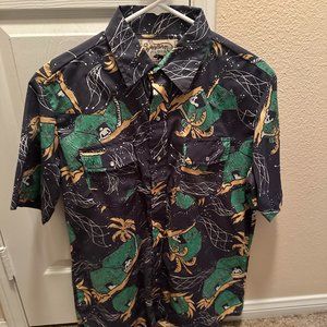 Western Aloha "Tiki Huts" Western Slyle Aloha Shirt Size L Made in Texas